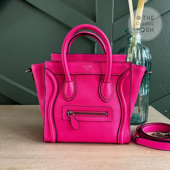 Celine Handbags - ❌SOLD❌ EUC Rare Celine Nano Luggage Fluo Pink Gold Crossbody Bag Tote